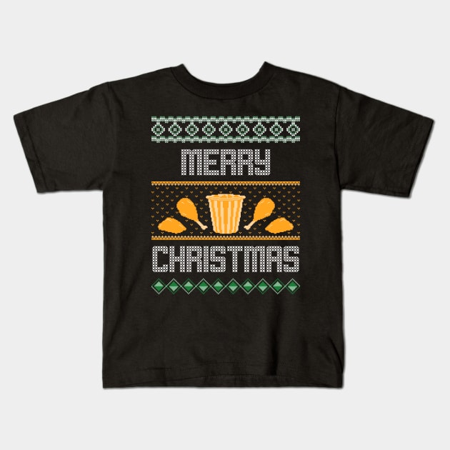 Merry Christmas Fried Chicken Pixel Art Kids T-Shirt by RareLoot19